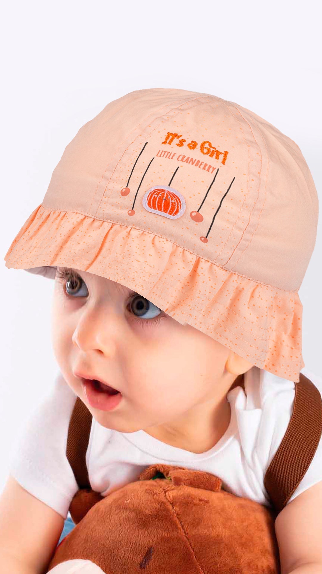 Infant Bucket Hat, It's A Girl Cranberry Cotton Printed Babies Hat, Infant Pink Hat, 0-18 Months - Wear Sierra