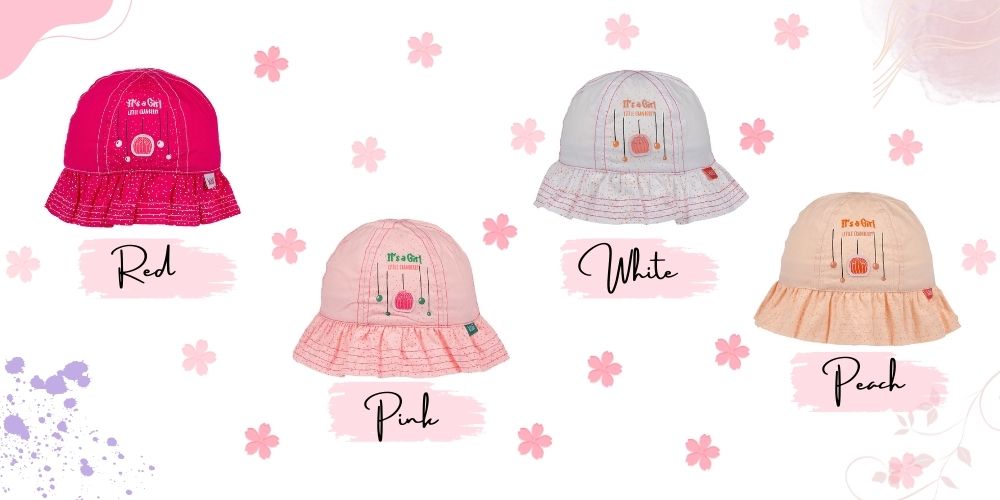 Infant Bucket Hat, It's A Girl Cranberry Cotton Printed Babies Hat, Infant Pink Hat, 0-18 Months - Wear Sierra