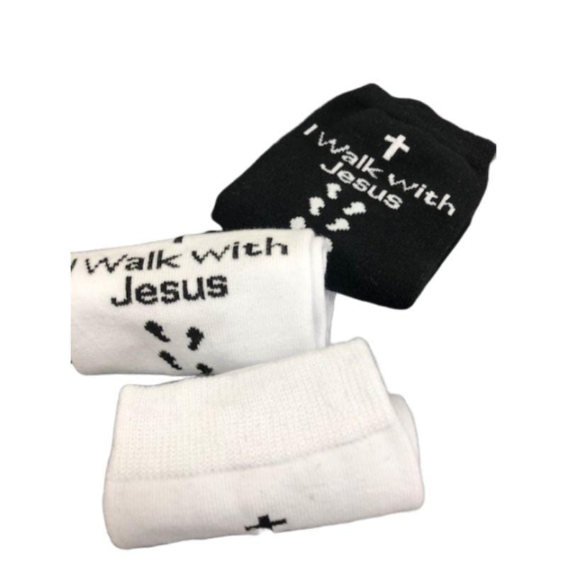 Inspirational Crew Socks for Men & Women in Combed Cotton "I Walk with Jesus" Design - Wear Sierra