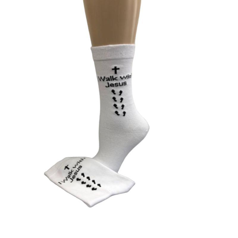 Inspirational Crew Socks for Men & Women in Combed Cotton "I Walk with Jesus" Design - Wear Sierra