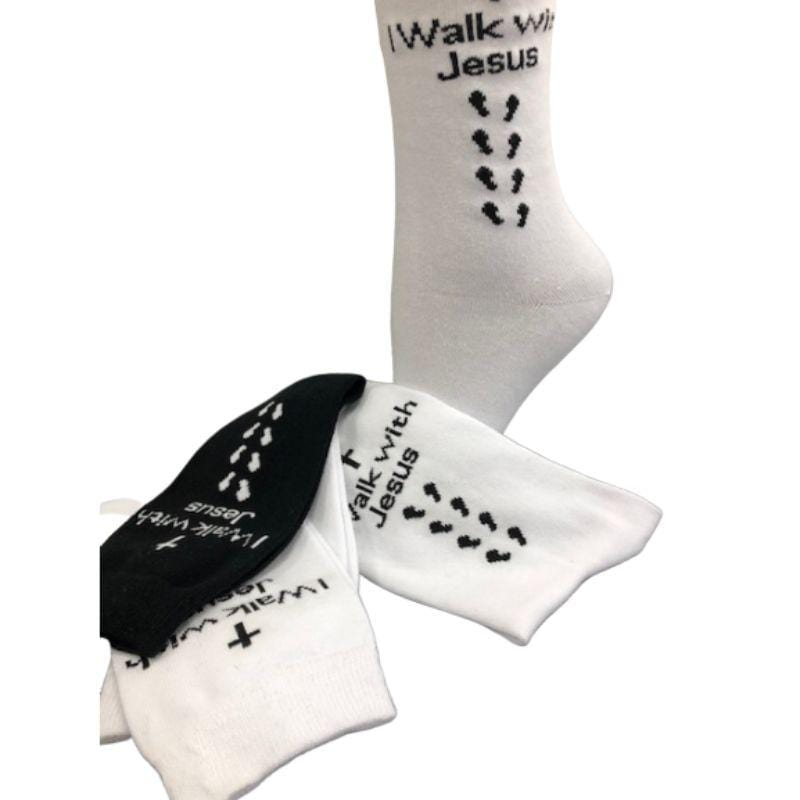 Inspirational Crew Socks for Men & Women in Combed Cotton "I Walk with Jesus" Design - Wear Sierra
