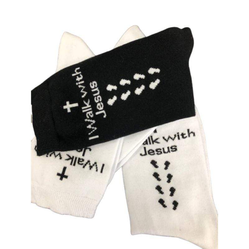 Inspirational Crew Socks for Men & Women in Combed Cotton "I Walk with Jesus" Design - Wear Sierra