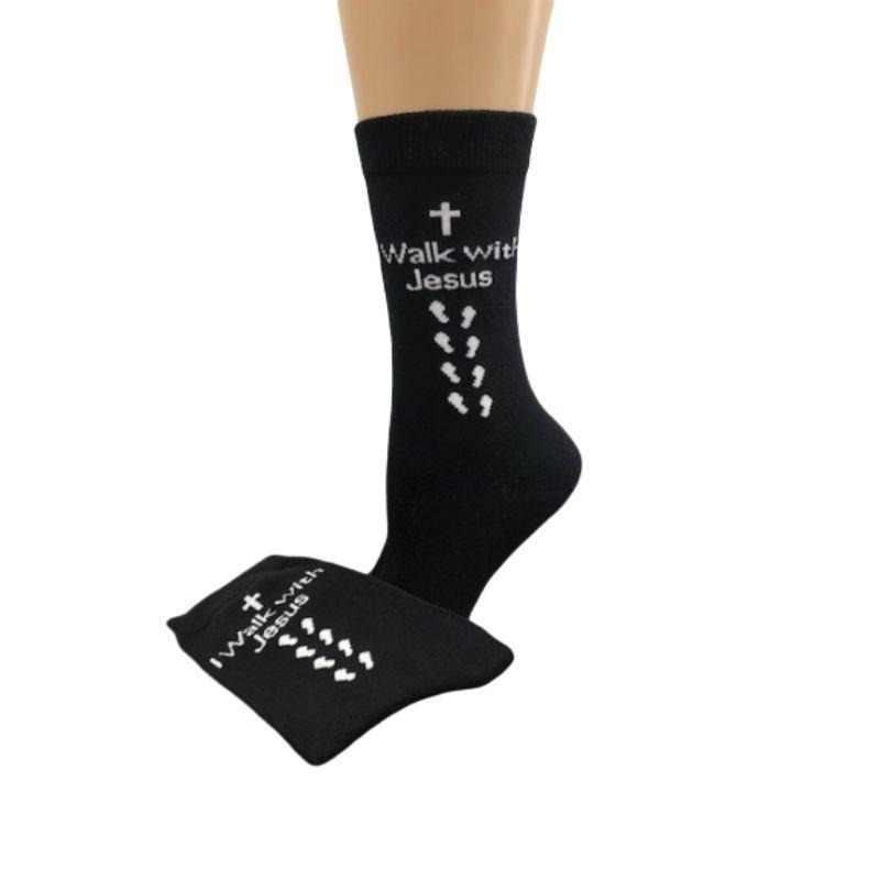 Inspirational Crew Socks for Men & Women in Combed Cotton "I Walk with Jesus" Design - Wear Sierra