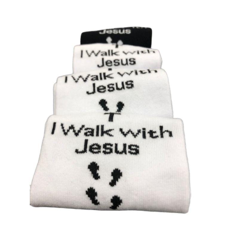 Inspirational Crew Socks for Men & Women in Combed Cotton "I Walk with Jesus" Design - Wear Sierra