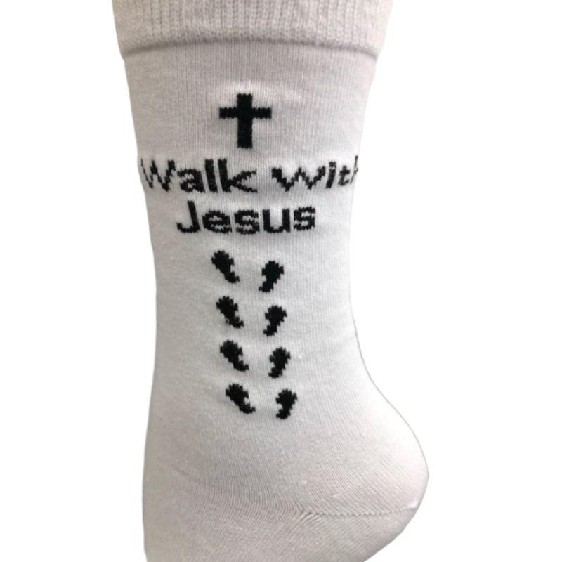 Inspirational Crew Socks for Men & Women in Combed Cotton "I Walk with Jesus" Design - Wear Sierra