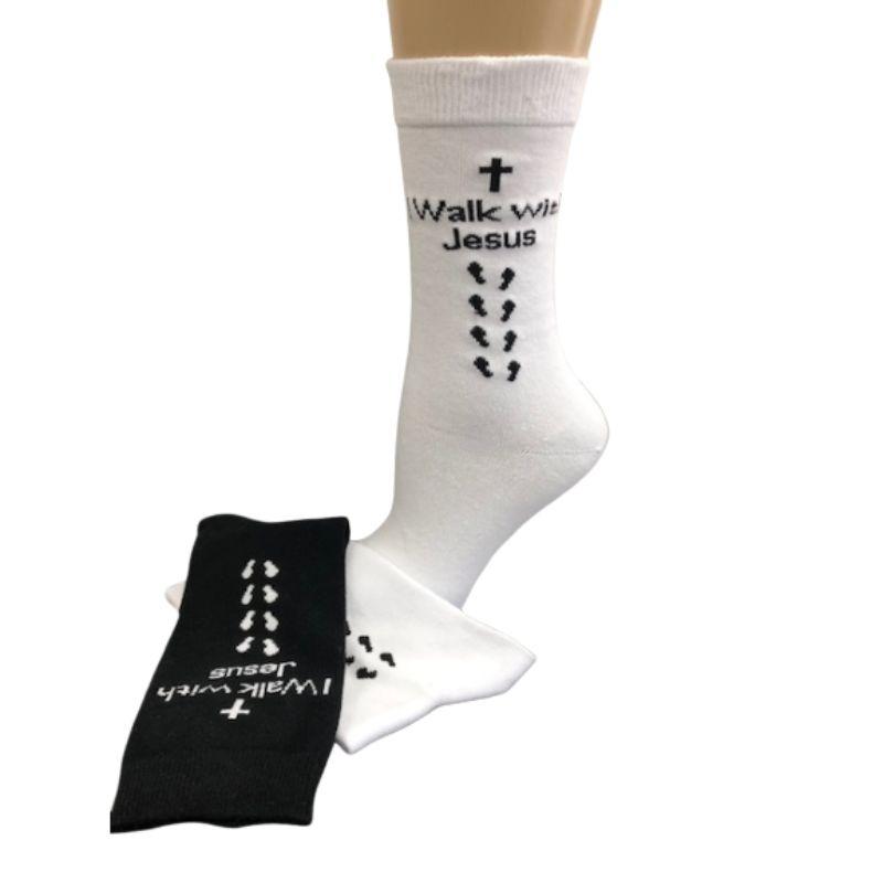 Inspirational Crew Socks for Men & Women in Combed Cotton "I Walk with Jesus" Design - Wear Sierra
