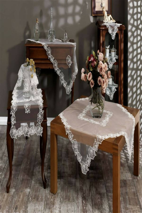 Moonlight Rose Runner Set, 8pc, 10pc, 18pc, Square, Rectangular, Bistro Table, Side Table, Night Stand - Wear Sierra