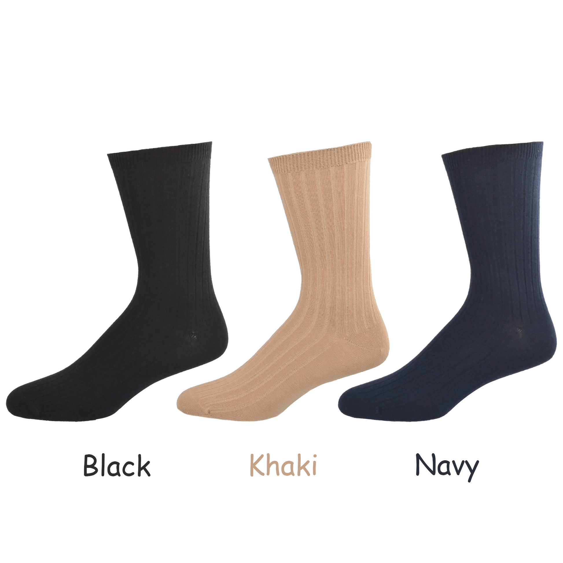 Kid's, Teen's and Adult Size Crew Socks - Soft Pima Cotton Classic Dress Uniform Ribbed 3-Pair Packs - Wear Sierra