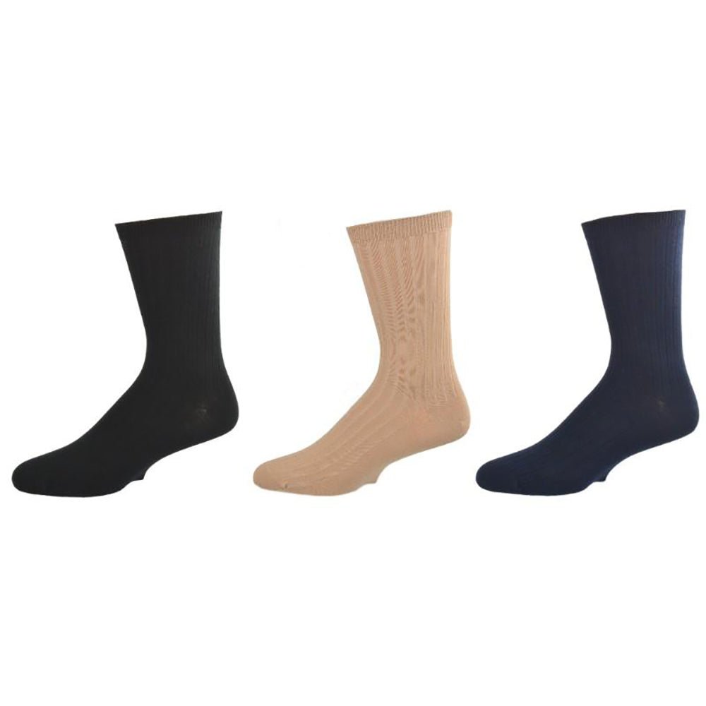 Kid's, Teen's and Adult Size Crew Socks - Soft Pima Cotton Classic Dress Uniform Ribbed 3-Pair Packs - Wear Sierra