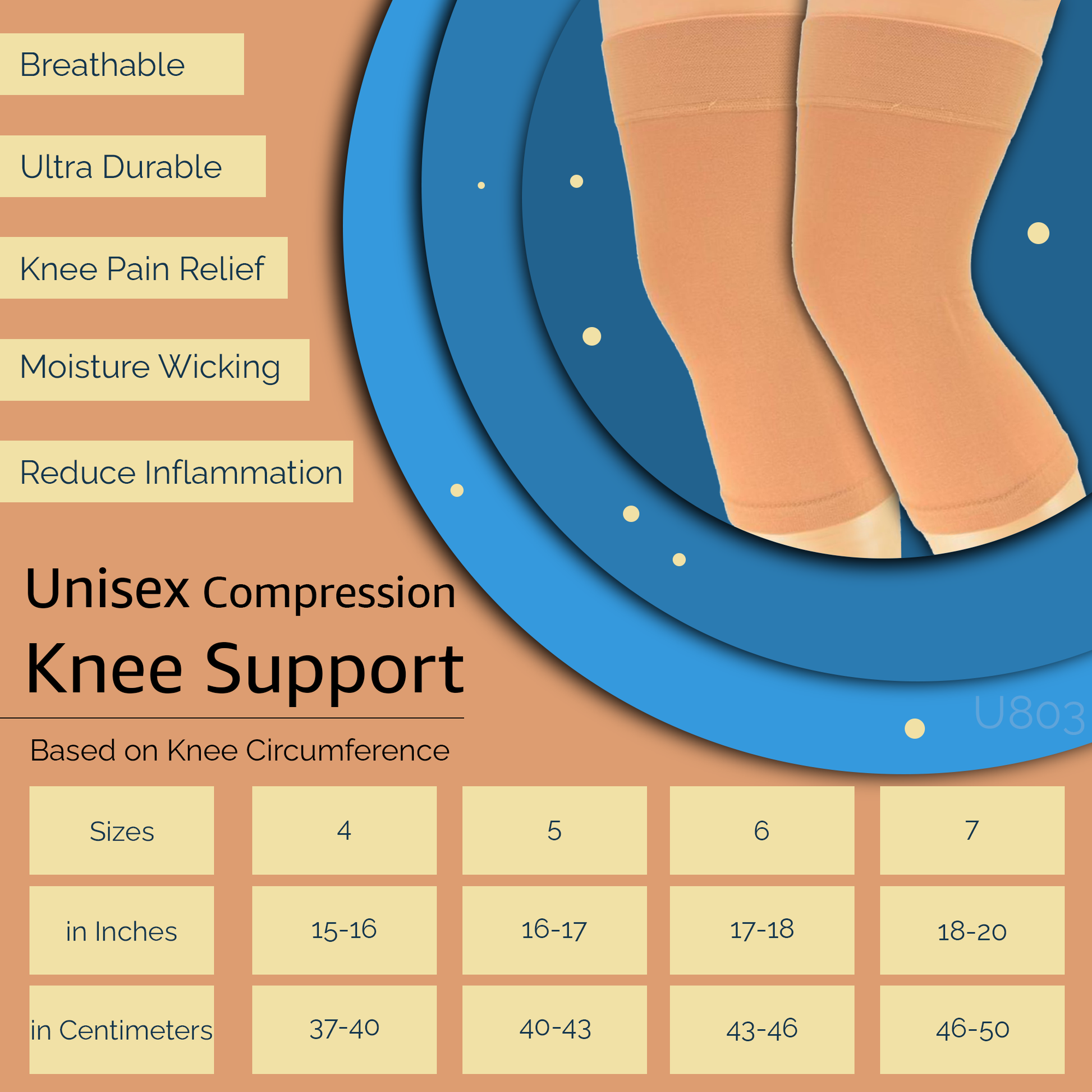 Compression Knee Brace Sleeve Relieve Knee Pain Runners Knee 2 pk U803