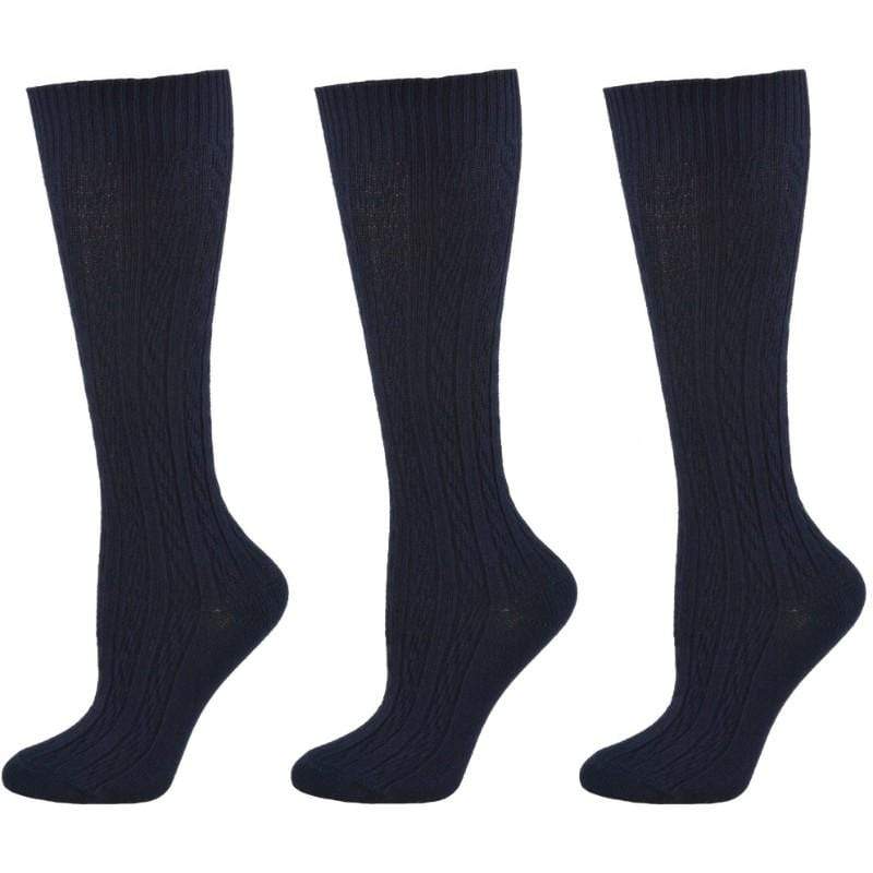 Knee High Socks in Classic Cotton Cable Knit, School Uniform Socks for Girls in 3 Pair Pack - Wear Sierra