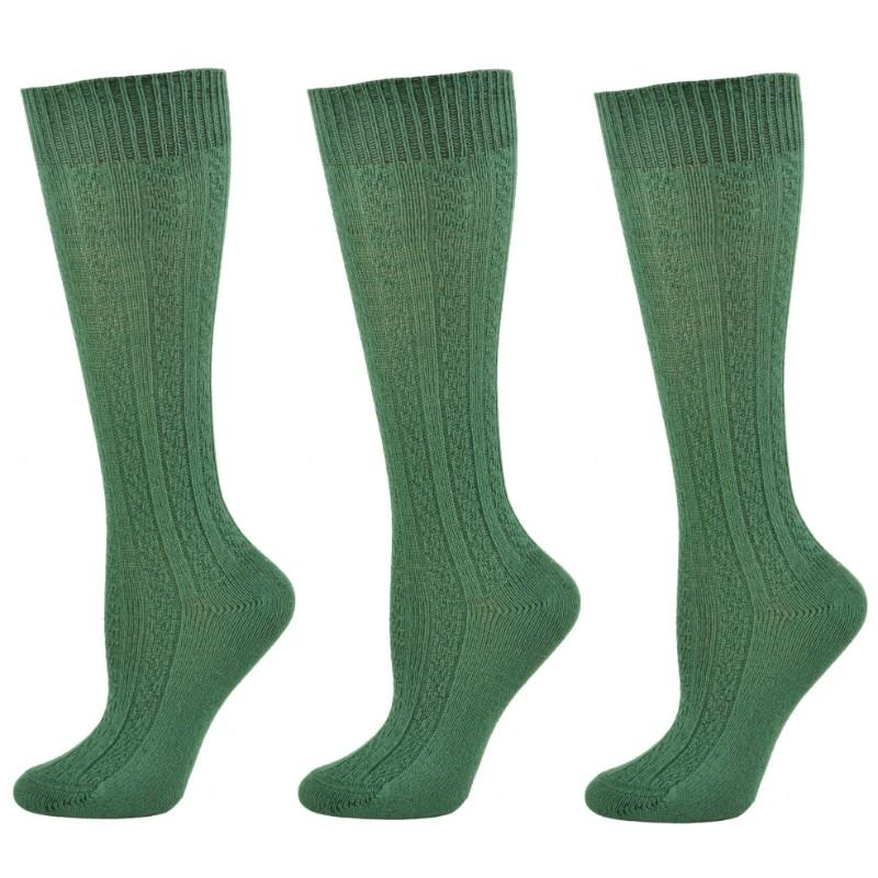 Knee High Socks in Classic Cotton Cable Knit, School Uniform Socks for Girls in 3 Pair Pack - Wear Sierra