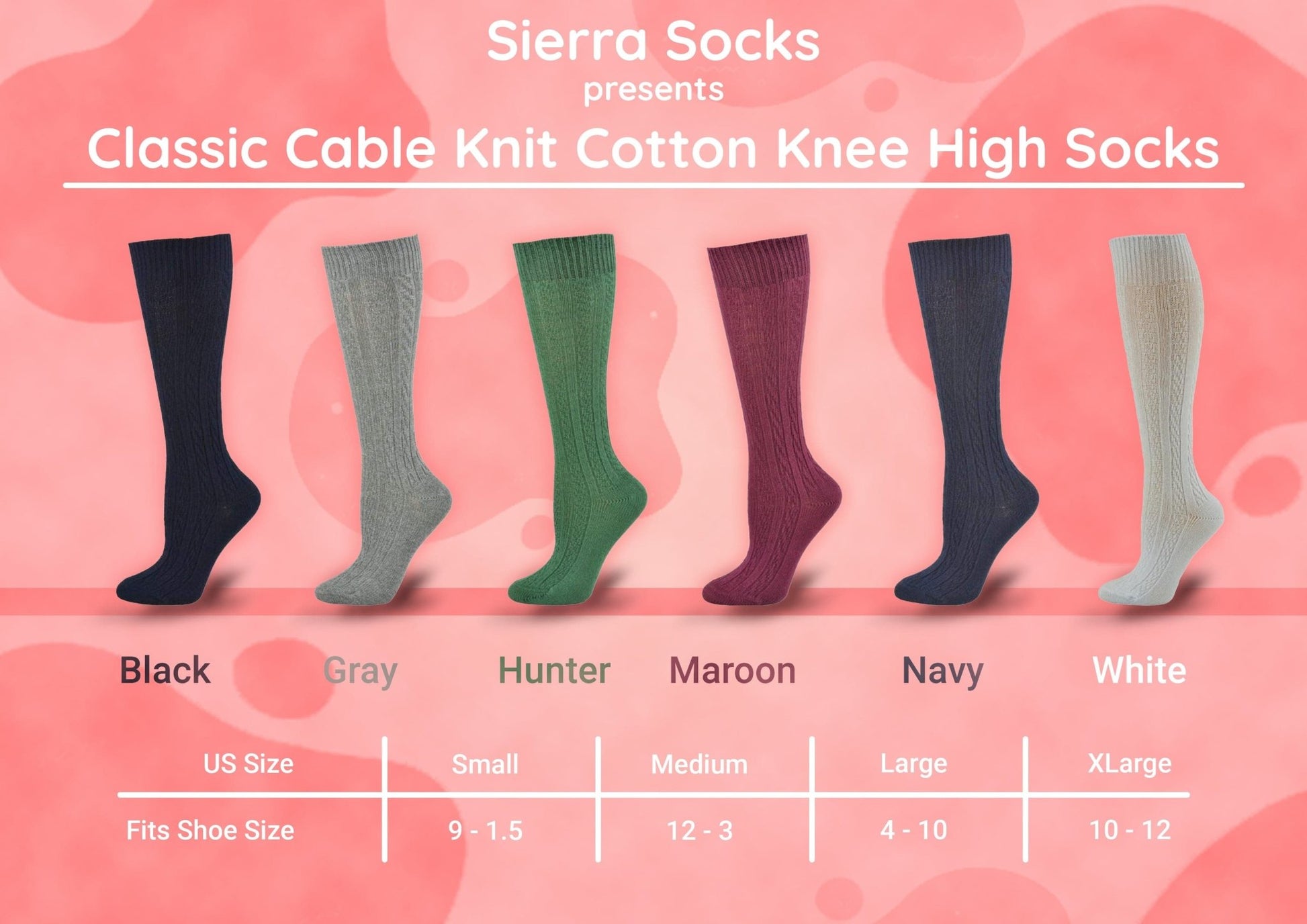 Knee High Socks in Classic Cotton Cable Knit, School Uniform Socks for Girls in 3 Pair Pack - Wear Sierra
