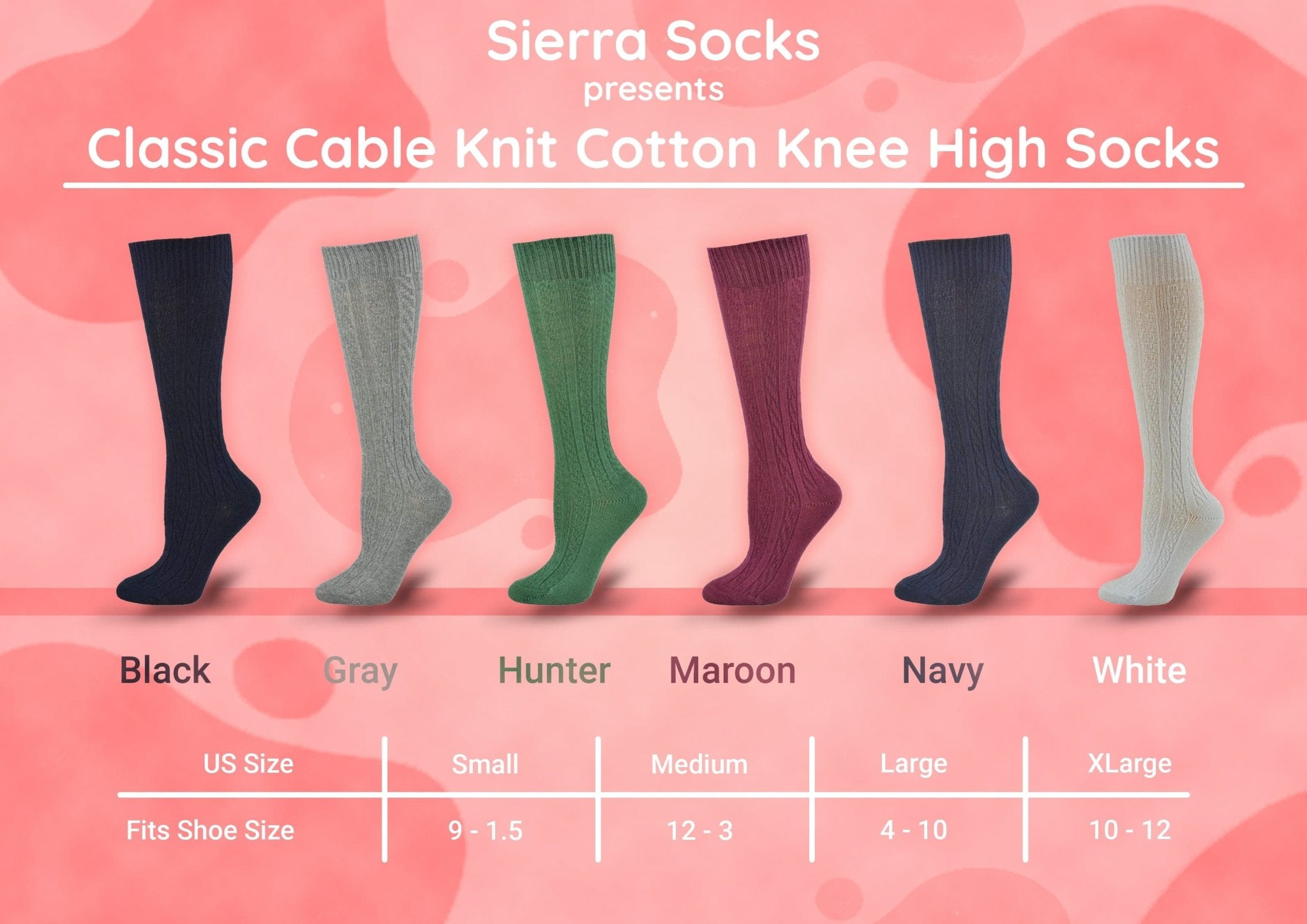 Knee High Socks in Classic Cotton Cable Knit, School Uniform Socks for Girls in 3 Pair Pack - Wear Sierra
