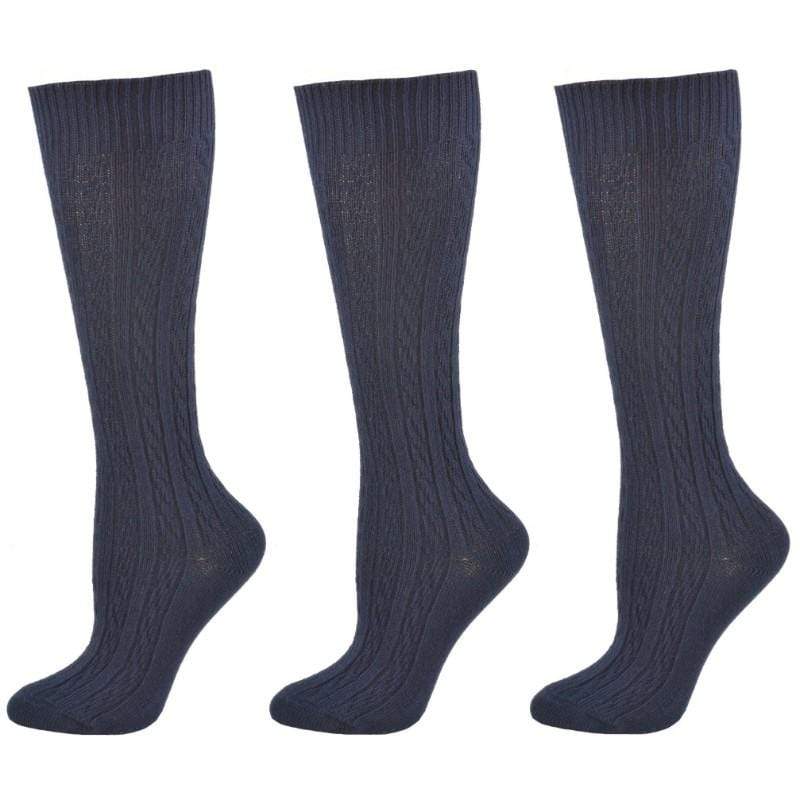 Knee High Socks in Classic Cotton Cable Knit, School Uniform Socks for Girls in 3 Pair Pack - Wear Sierra