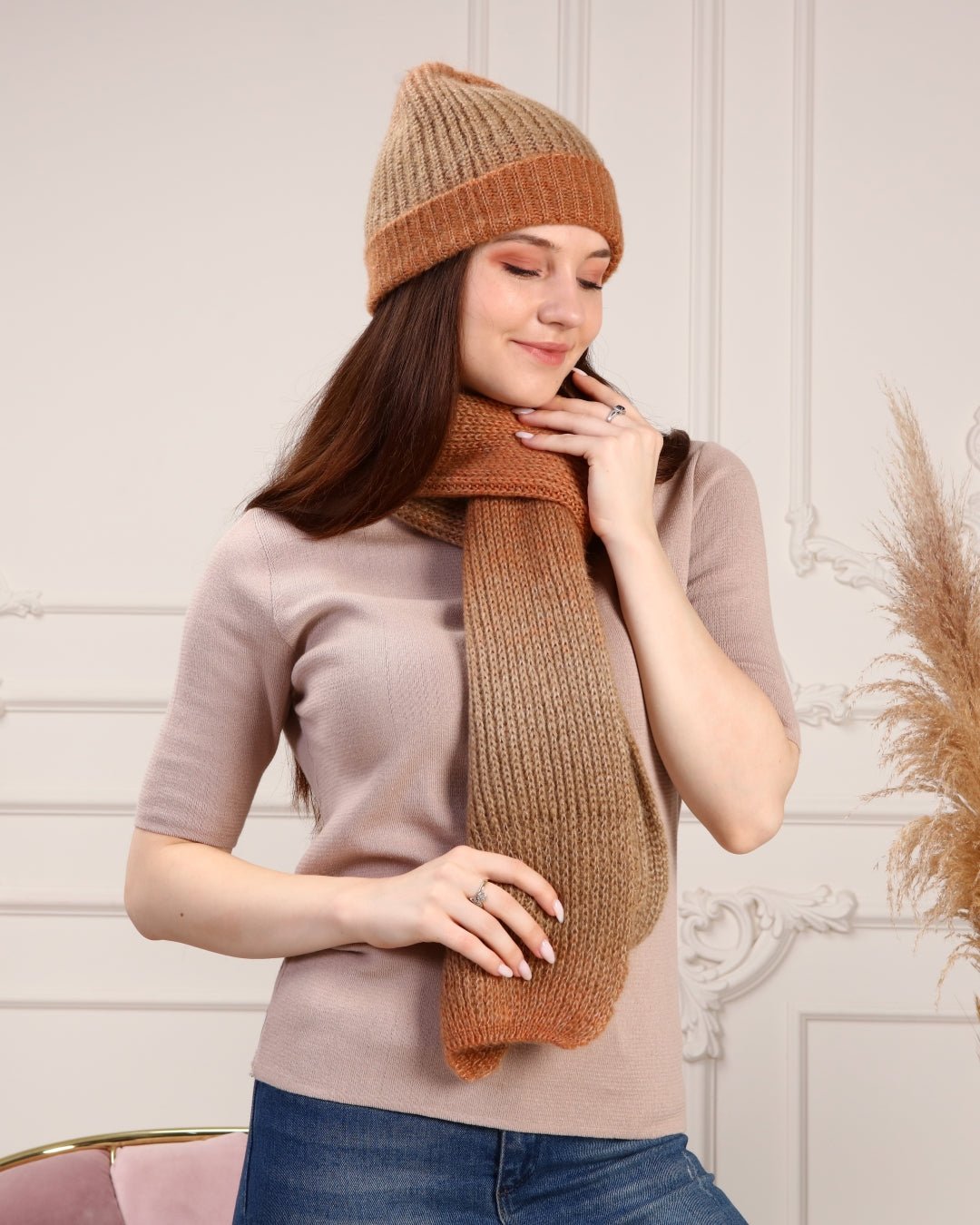 Knitted Beanie and Scarf Set - Women's Cozy Hat Scarf - Trending Fashion Outfit for Winter - Wear Sierra
