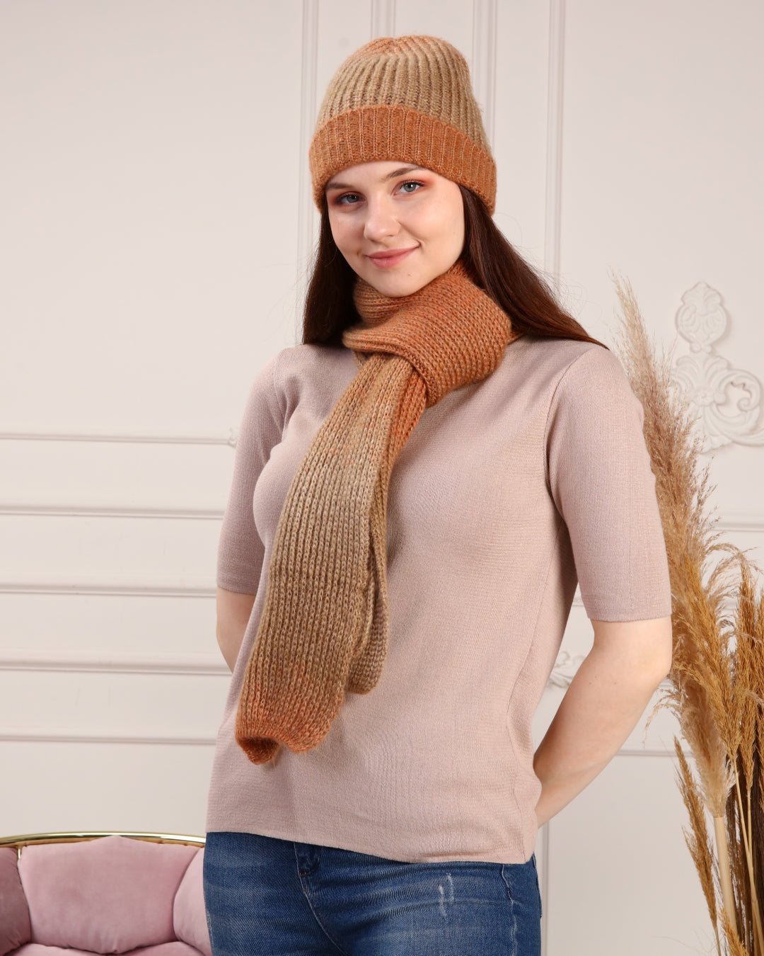 Knitted Beanie and Scarf Set - Women's Cozy Hat Scarf - Trending Fashion Outfit for Winter - Wear Sierra