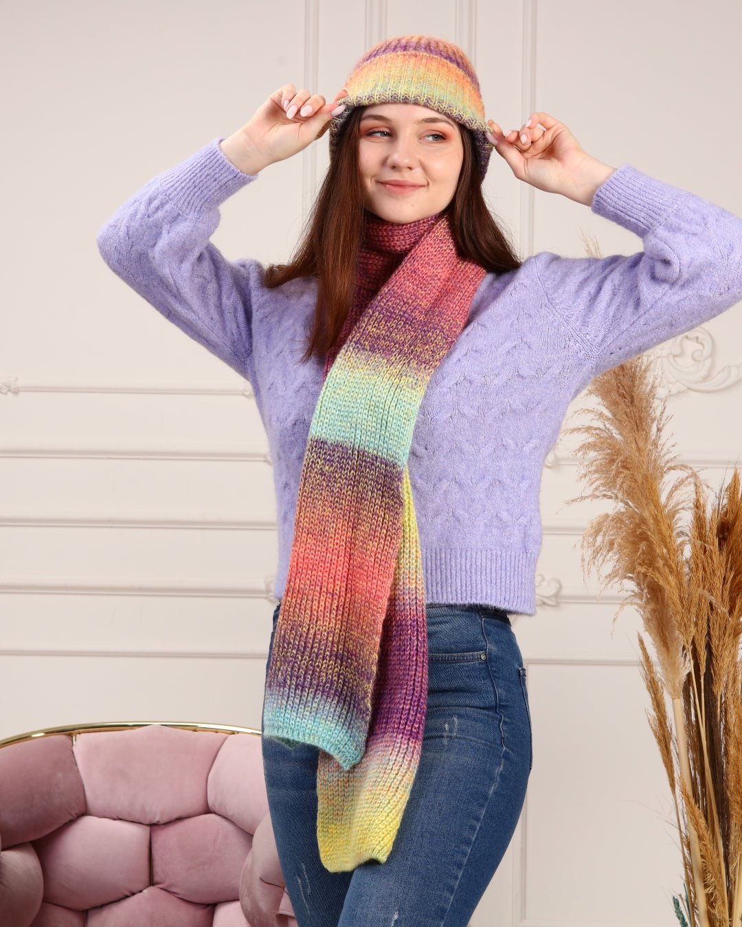 Knitted Beanie and Scarf Set - Women's Cozy Hat Scarf - Trending Fashion Outfit for Winter - Wear Sierra
