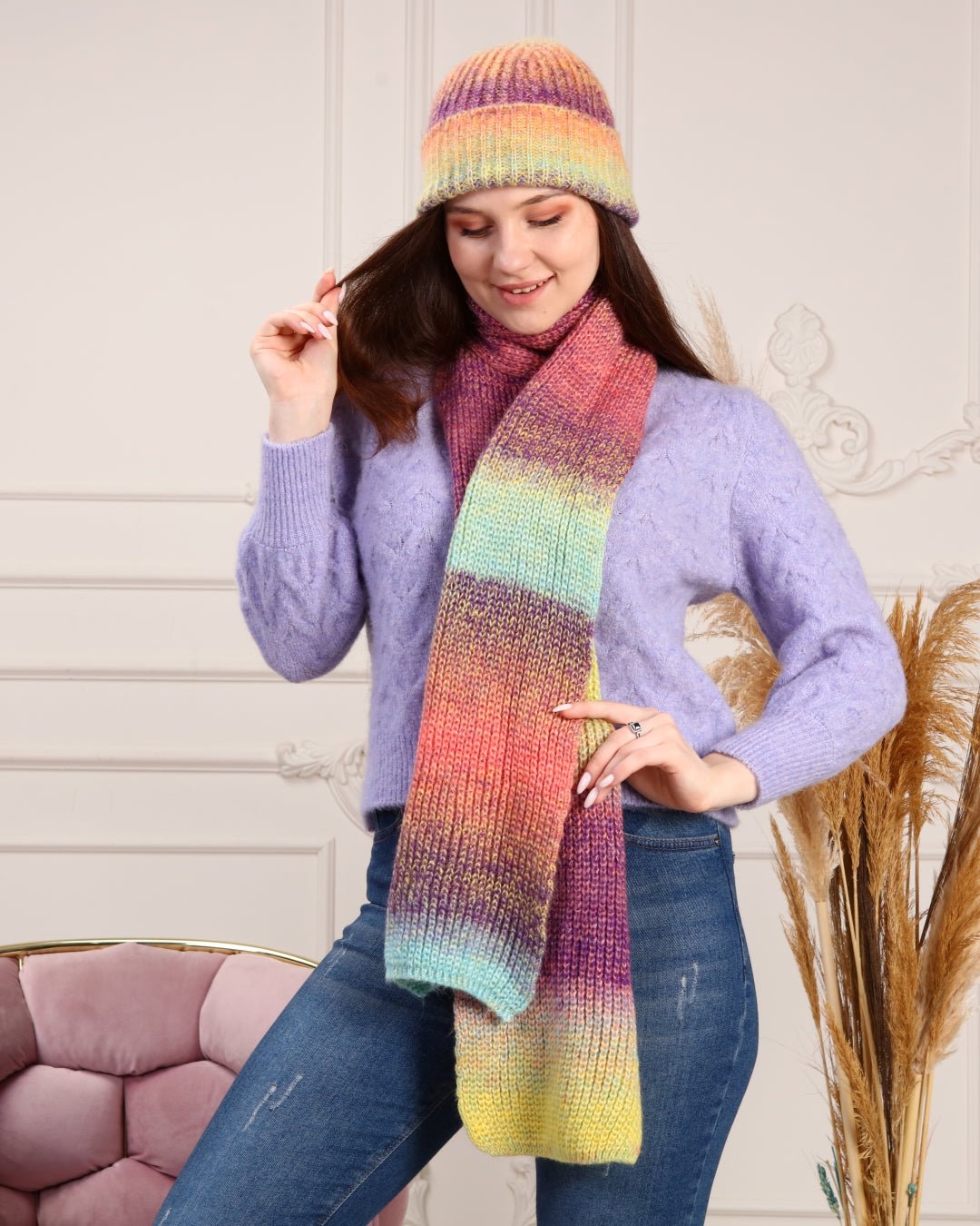 Knitted Beanie and Scarf Set - Women's Cozy Hat Scarf - Trending Fashion Outfit for Winter - Wear Sierra