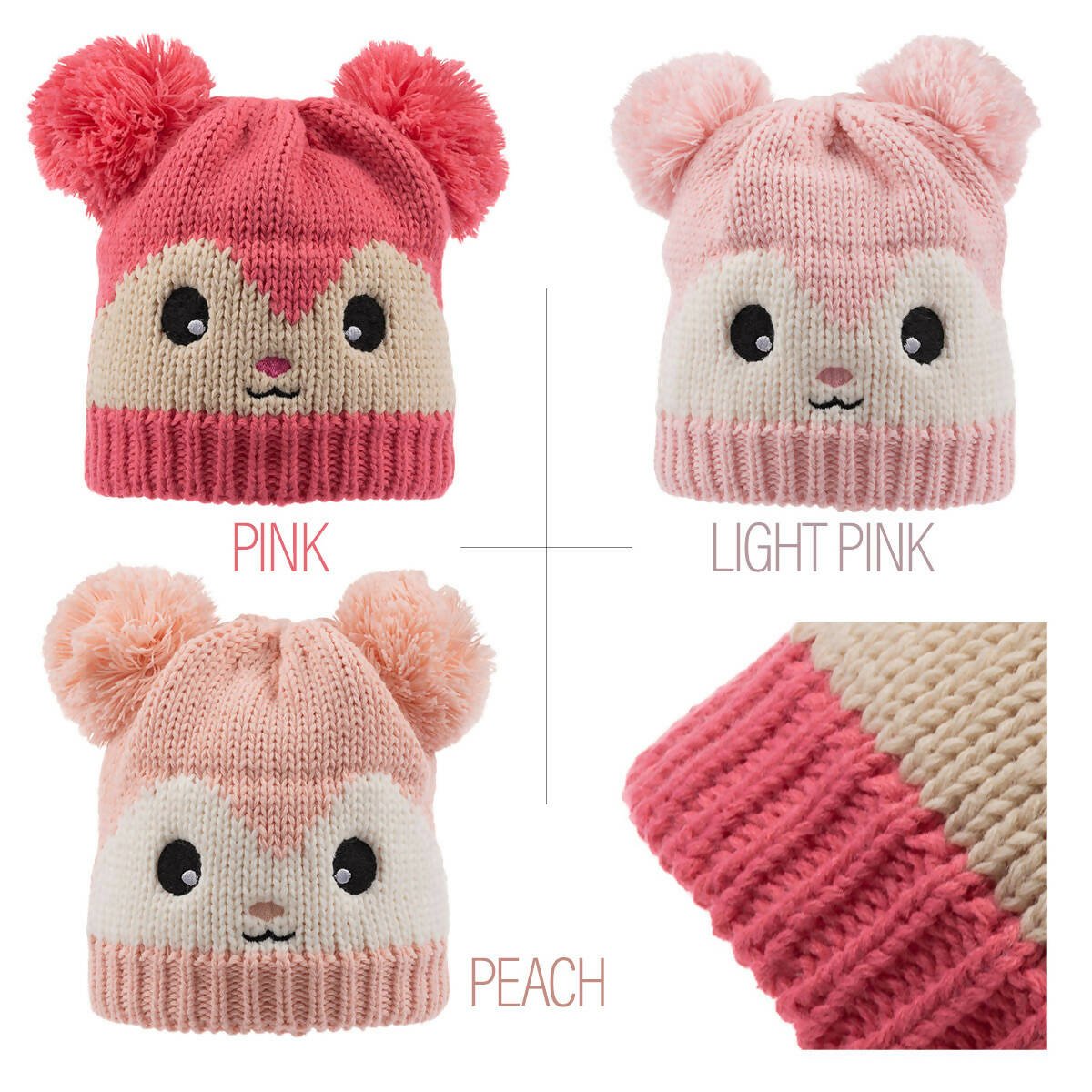 Knitted Winter Beanie Hat For Infants in Pinks and Peach - So Cute! - Wear Sierra