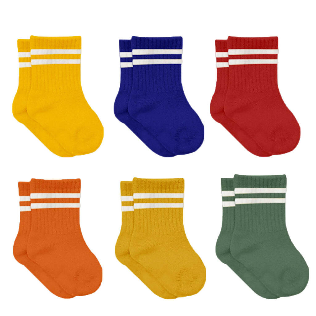 Newborn Unisex Cotton Ankle-Hi Socks with Stripes Assorted 6 Pair Pack - Wear Sierra