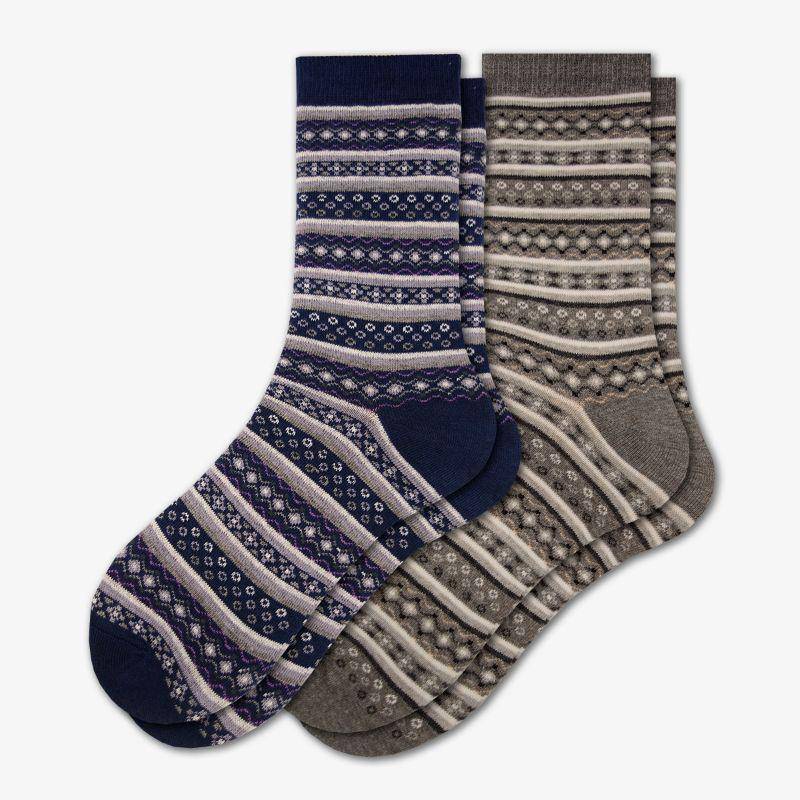 Ladies Cotton Crew Socks 2-Pair Packs with Mini Flower Design - Wear Sierra
