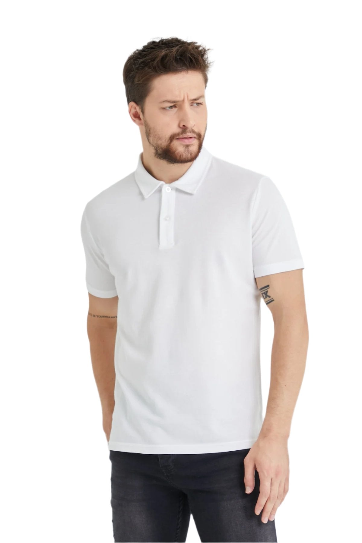 Sierra Socks Men's Polo Moisture Wicking 2-Button T-Shirts - White