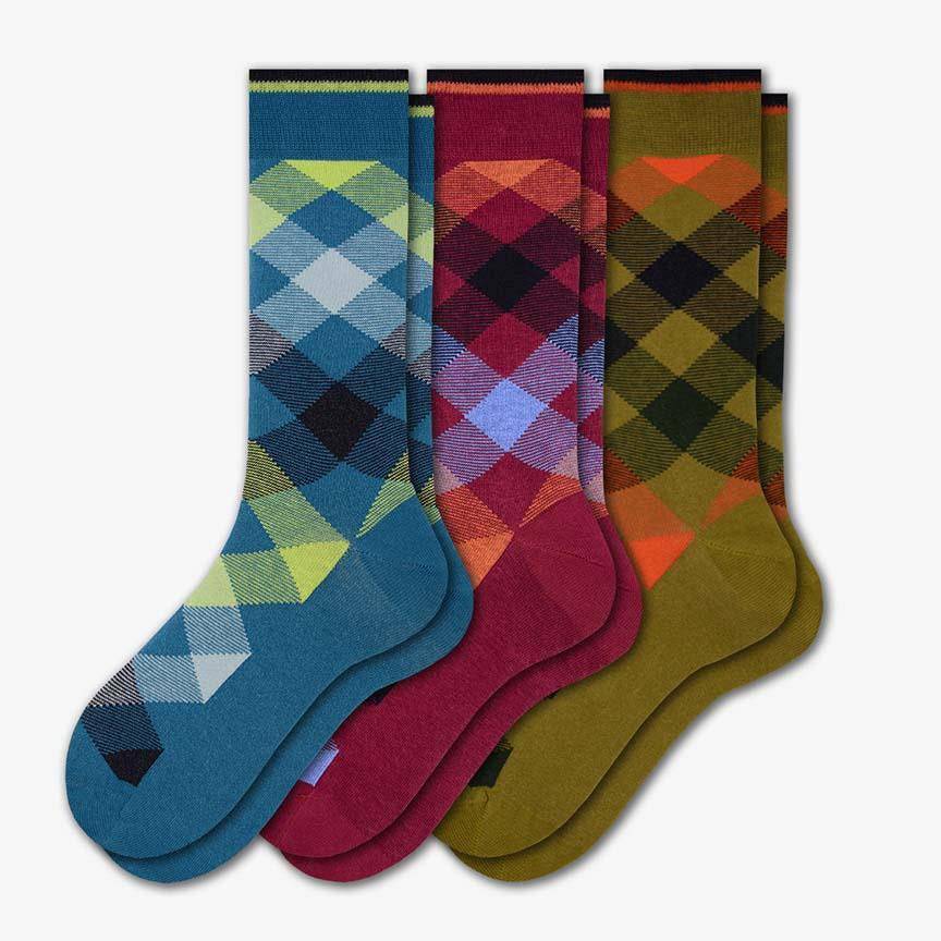 Men's Colorful Combed Cotton Socks - Argyle Pattern (3 Pair Packs) - Wear Sierra