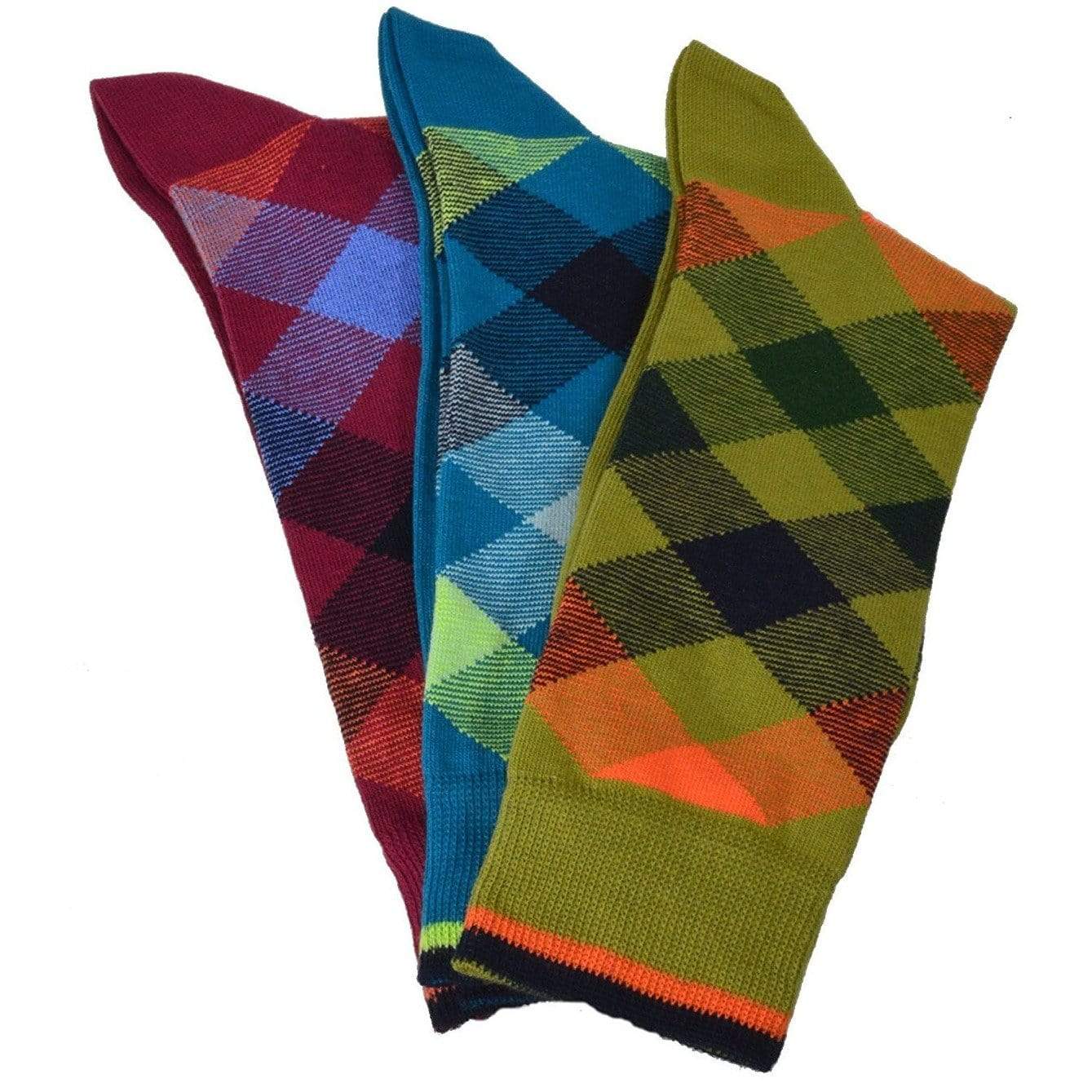 Men's Colorful Combed Cotton Socks - Argyle Pattern (3 Pair Packs) - Wear Sierra