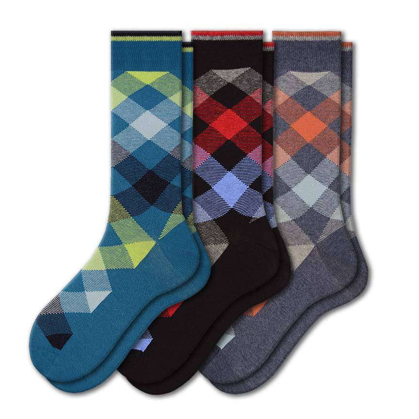 Men's Colorful Combed Cotton Socks - Argyle Pattern (3 Pair Packs) - Wear Sierra