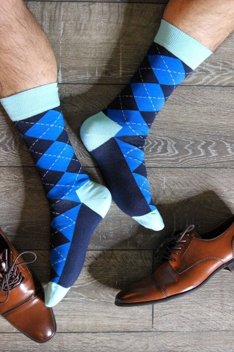 Men's Colorful Crew Socks in Combed Cotton (Argyle 3 Pair Packs) - Wear Sierra