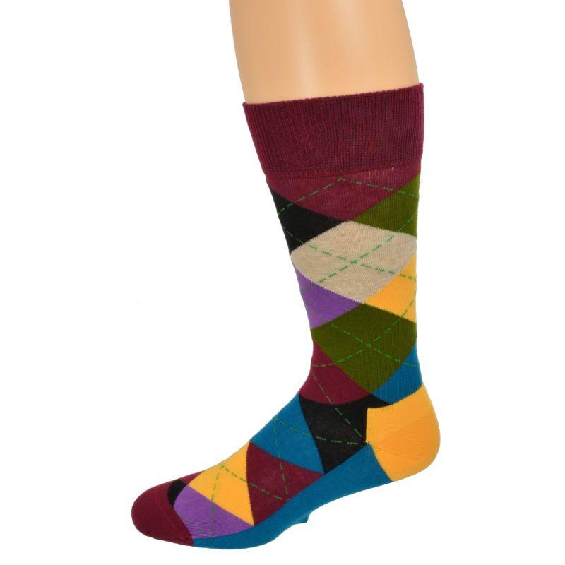 Men's Colorful Crew Socks in Combed Cotton (Argyle 3 Pair Packs) - Wear Sierra