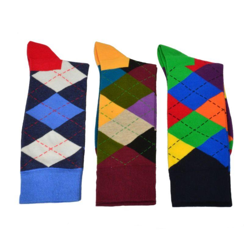 Men's Colorful Crew Socks in Combed Cotton (Argyle 3 Pair Packs) - Wear Sierra