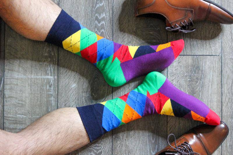 Men's Colorful Crew Socks in Combed Cotton (Argyle 3 Pair Packs) - Wear Sierra