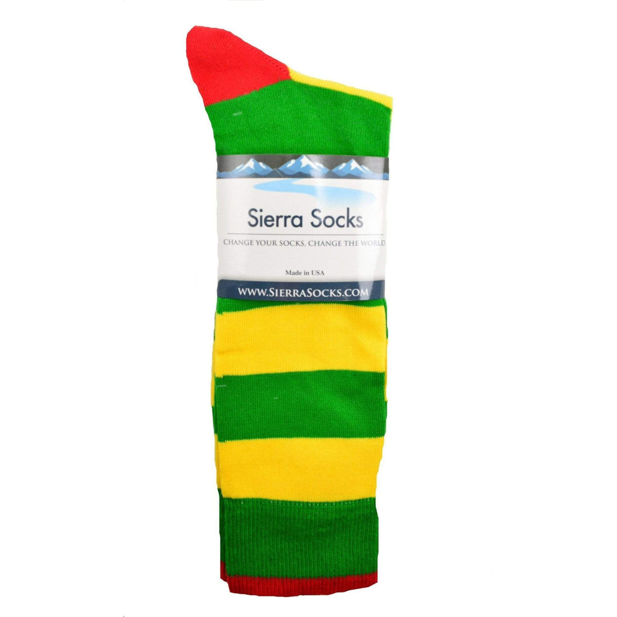Men's Colorful Yellow-Green Striped Cotton Crew Socks - Wear Sierra