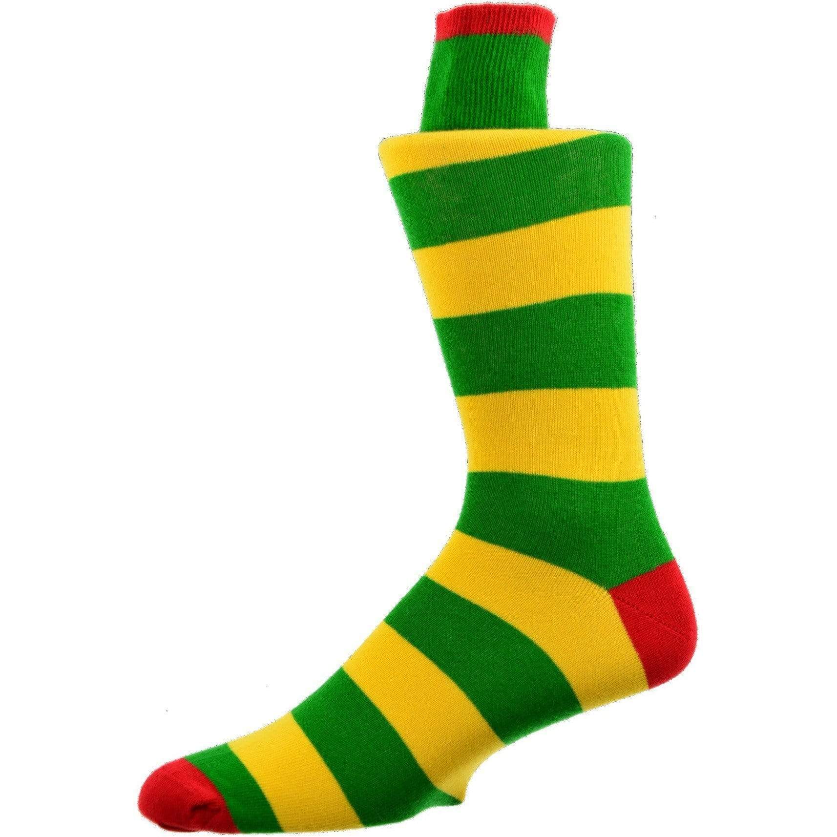 Men's Colorful Yellow-Green Striped Cotton Crew Socks - Wear Sierra