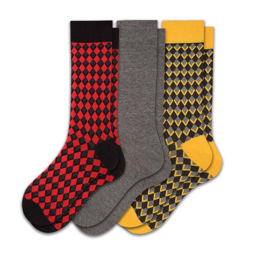 Men's Combed Cotton Crew Socks - Diamond Pattern 3 Pair Packs - Wear Sierra