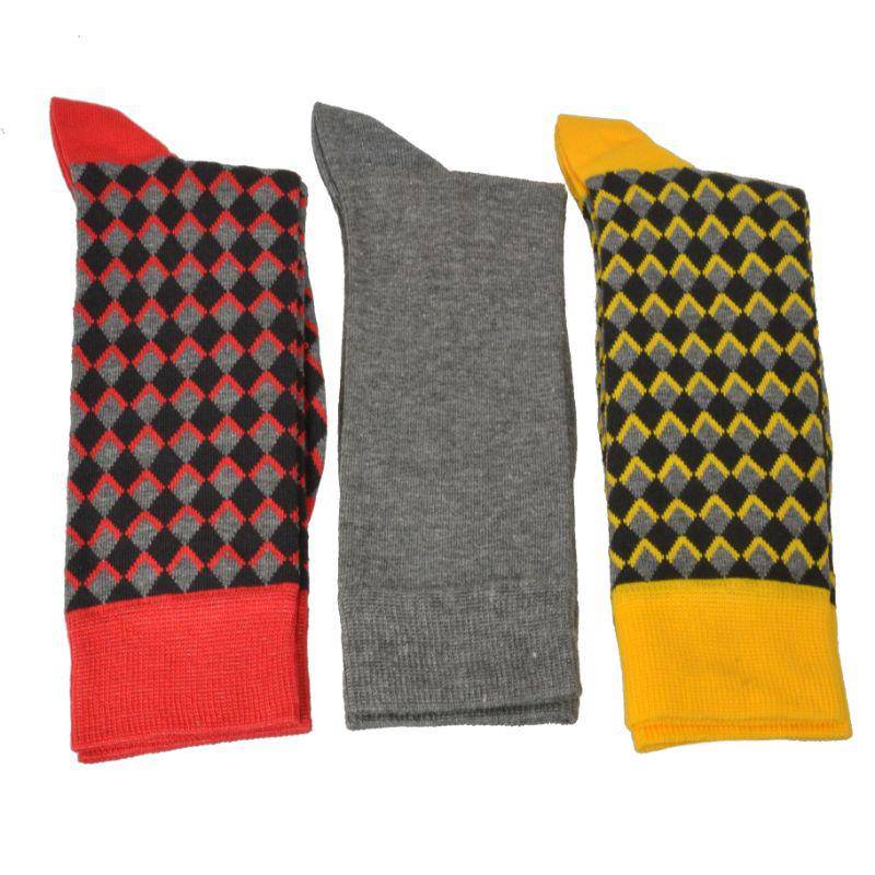 Men's Combed Cotton Crew Socks - Diamond Pattern 3 Pair Packs - Wear Sierra