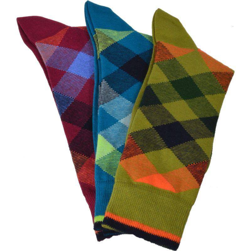 Men's Crew Socks - Combed Cotton Argyle Pattern 3-Pair Packs - Wear Sierra