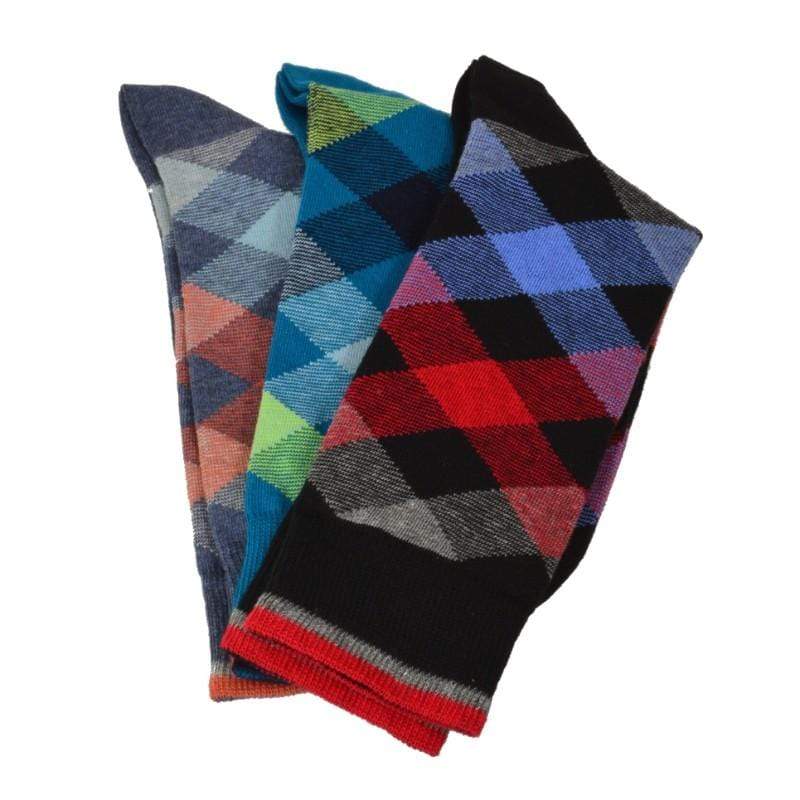 Men's Crew Socks - Combed Cotton Argyle Pattern 3-Pair Packs - Wear Sierra