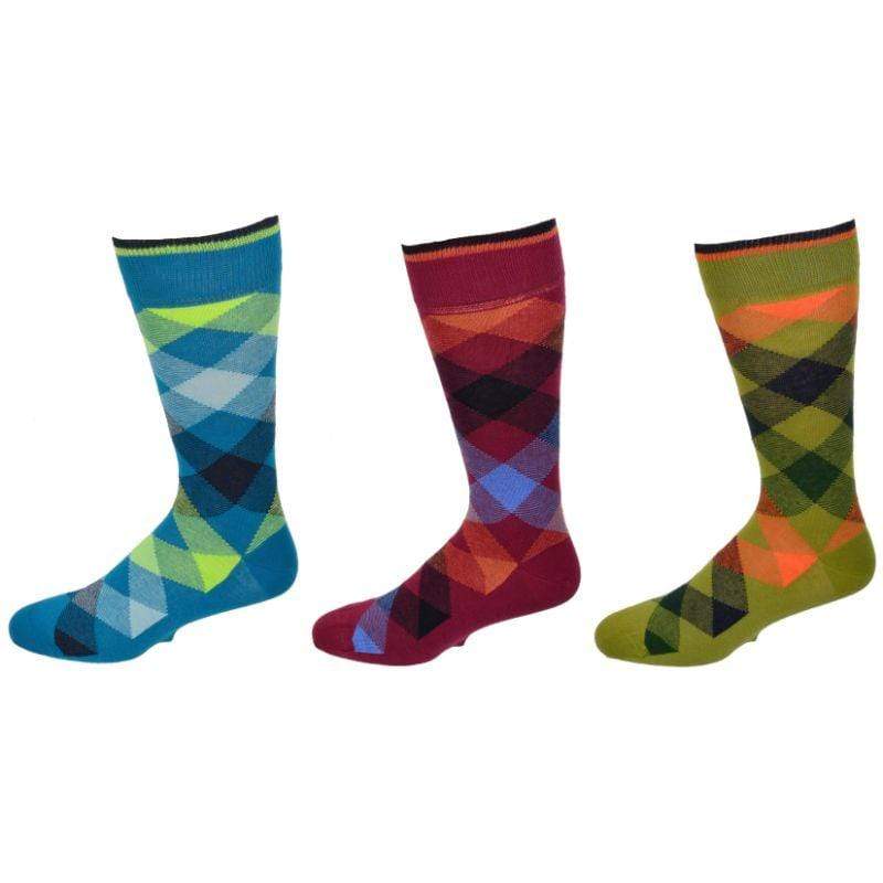 Men's Crew Socks - Combed Cotton Argyle Pattern 3-Pair Packs - Wear Sierra