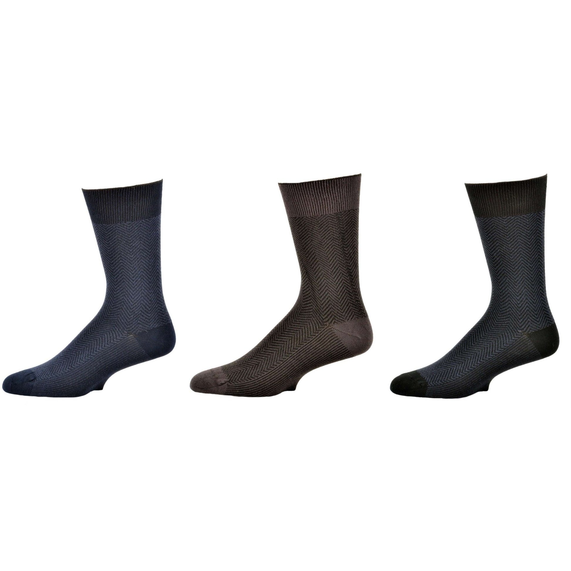 Men's Socks Dark Herringbone Design Crew 3 Pair Packs - Wear Sierra