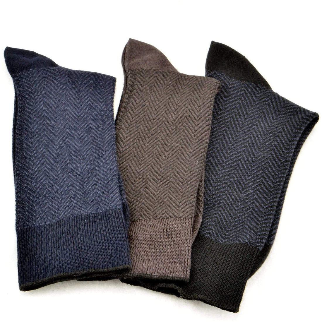 Men's Socks Dark Herringbone Design Crew 3 Pair Packs - Wear Sierra