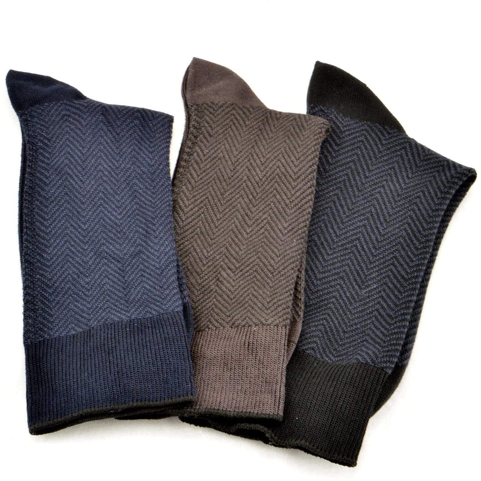 Men's Socks Dark Herringbone Design Crew 3 Pair Packs - Wear Sierra