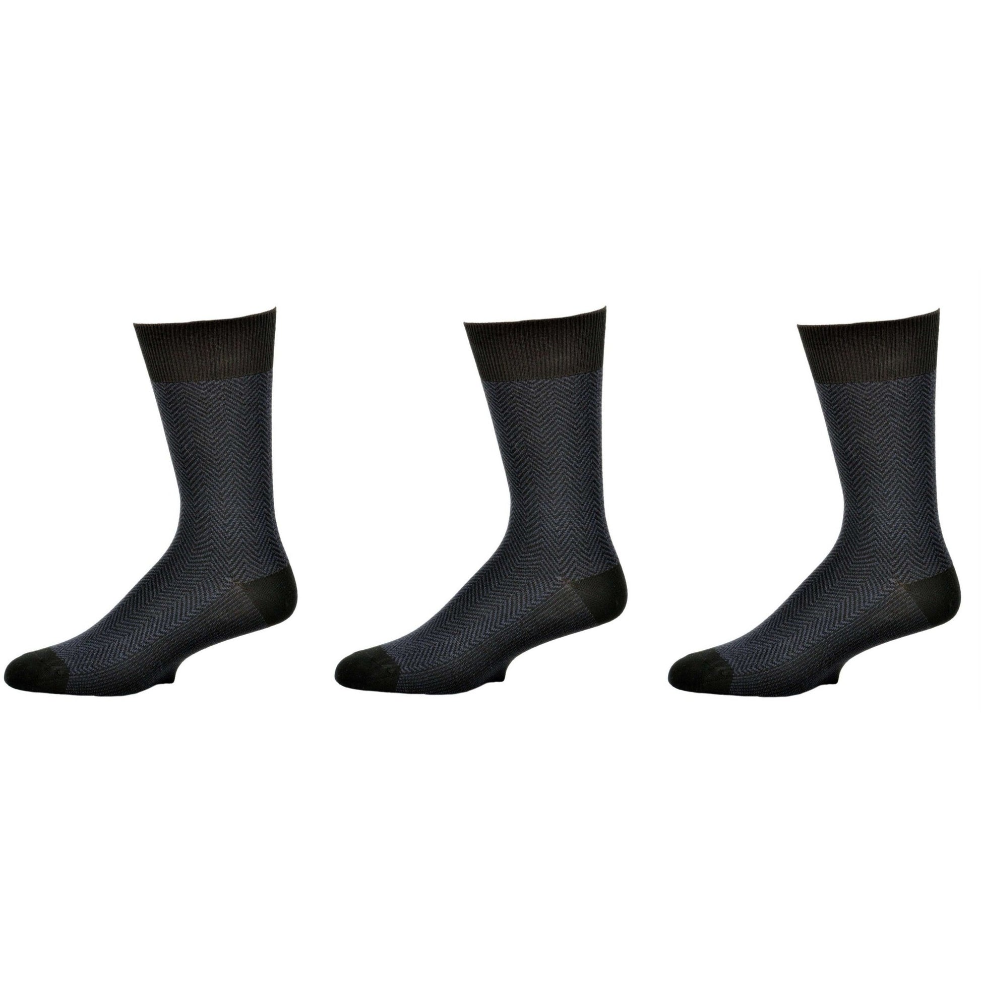 Men's Socks Dark Herringbone Design Crew 3 Pair Packs - Wear Sierra