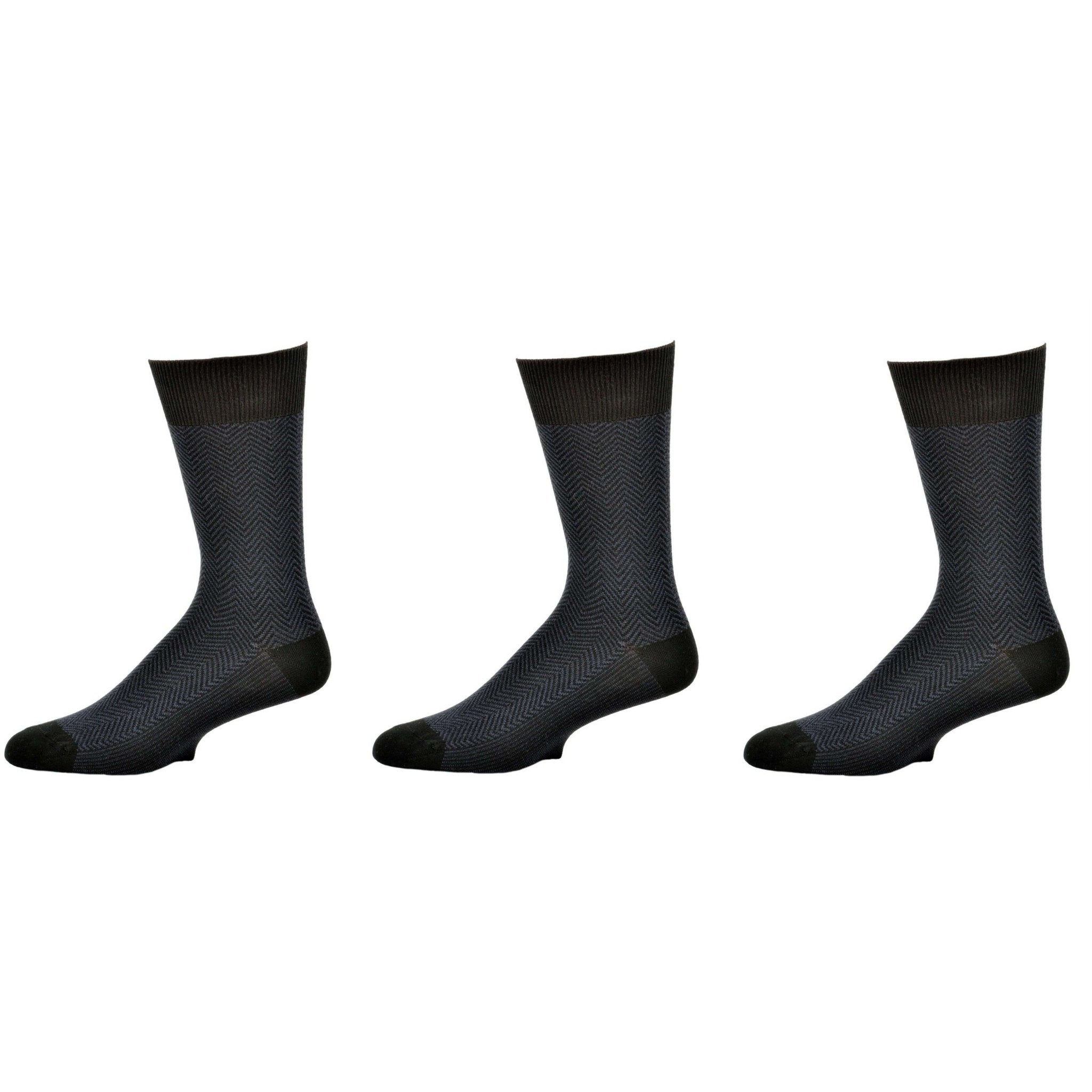 Men's Socks Dark Herringbone Design Crew 3 Pair Packs - Wear Sierra