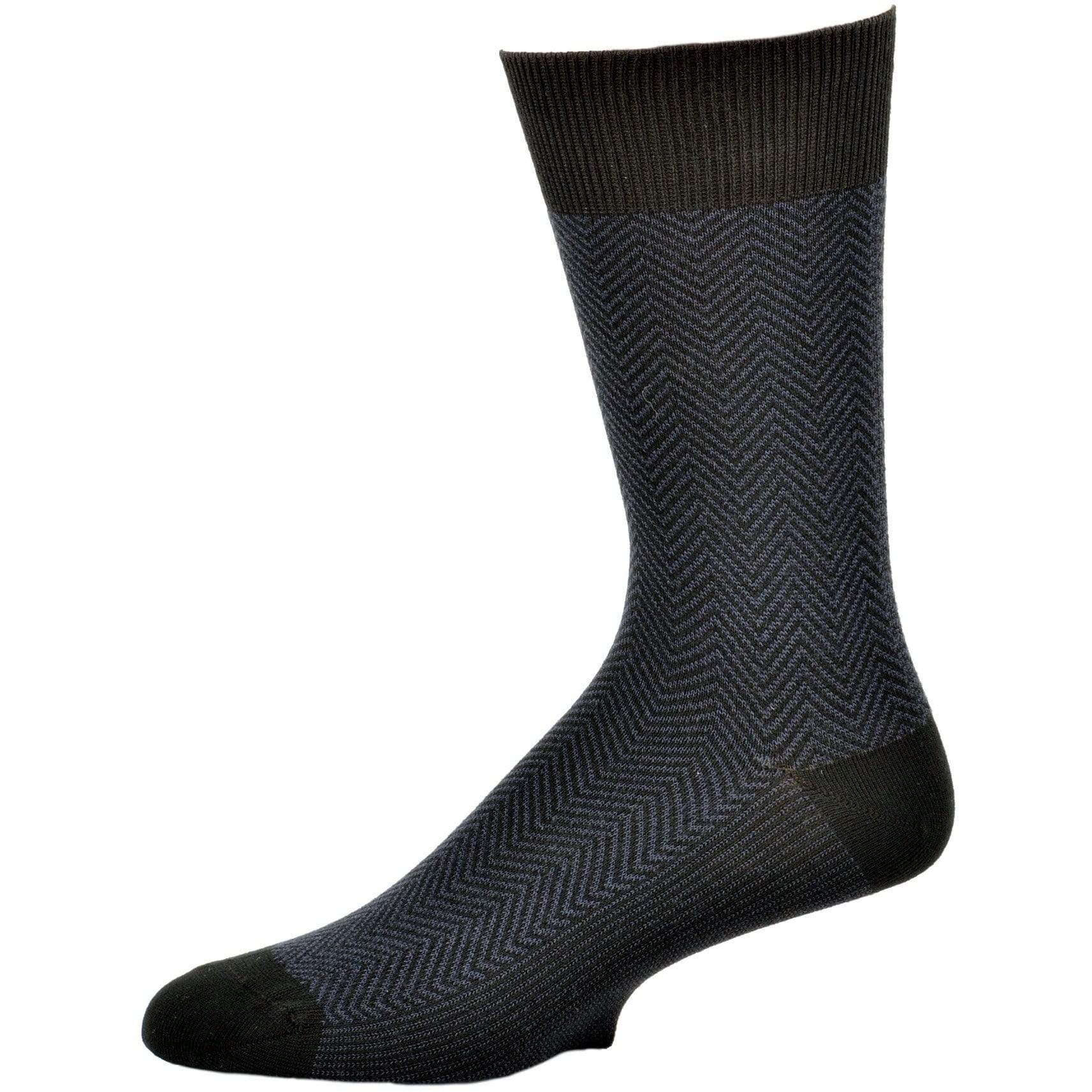 Men's Socks Dark Herringbone Design Crew 3 Pair Packs - Wear Sierra