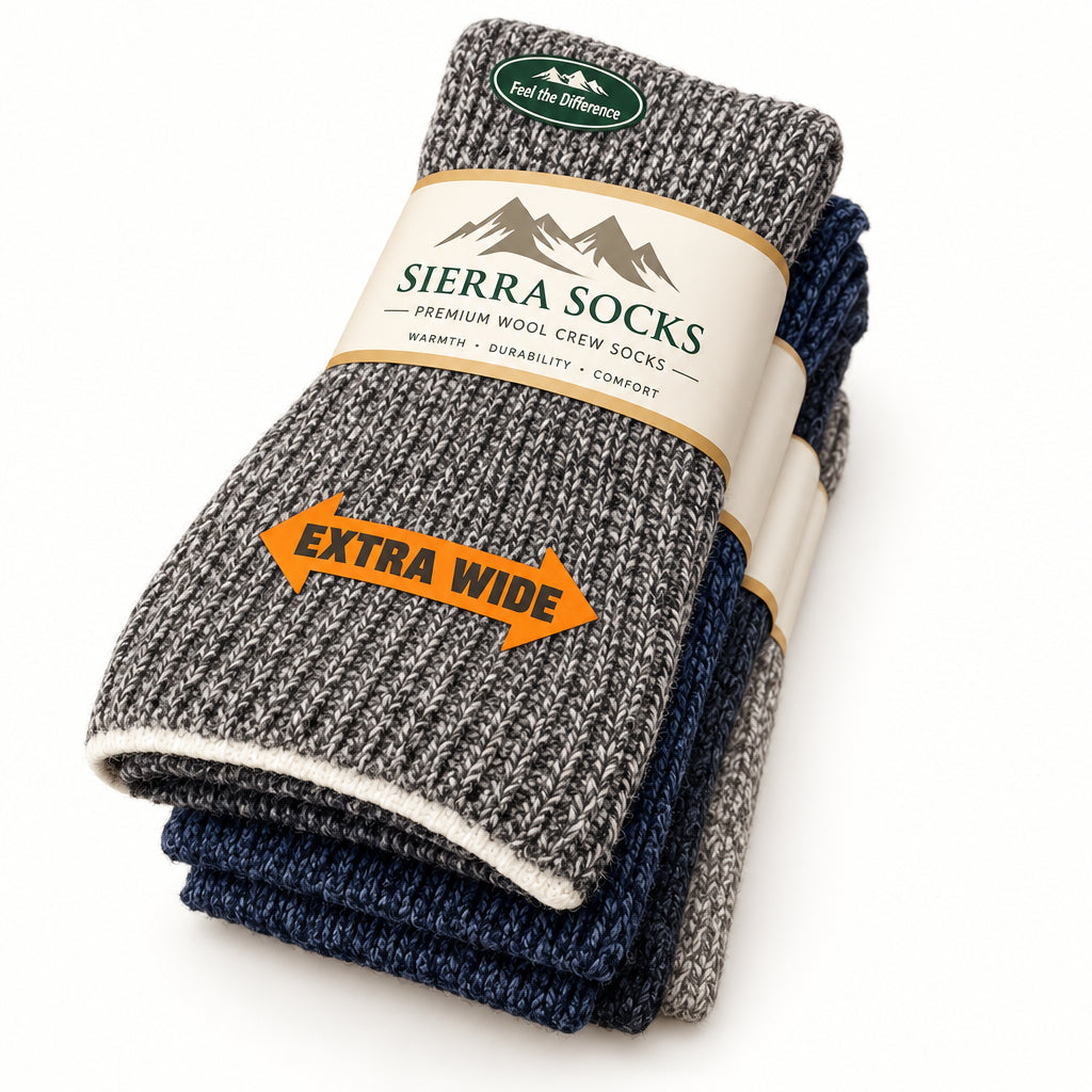 Men's Wool Crew Socks with Extra Wide Calf - Great for Outdoors - Wear Sierra