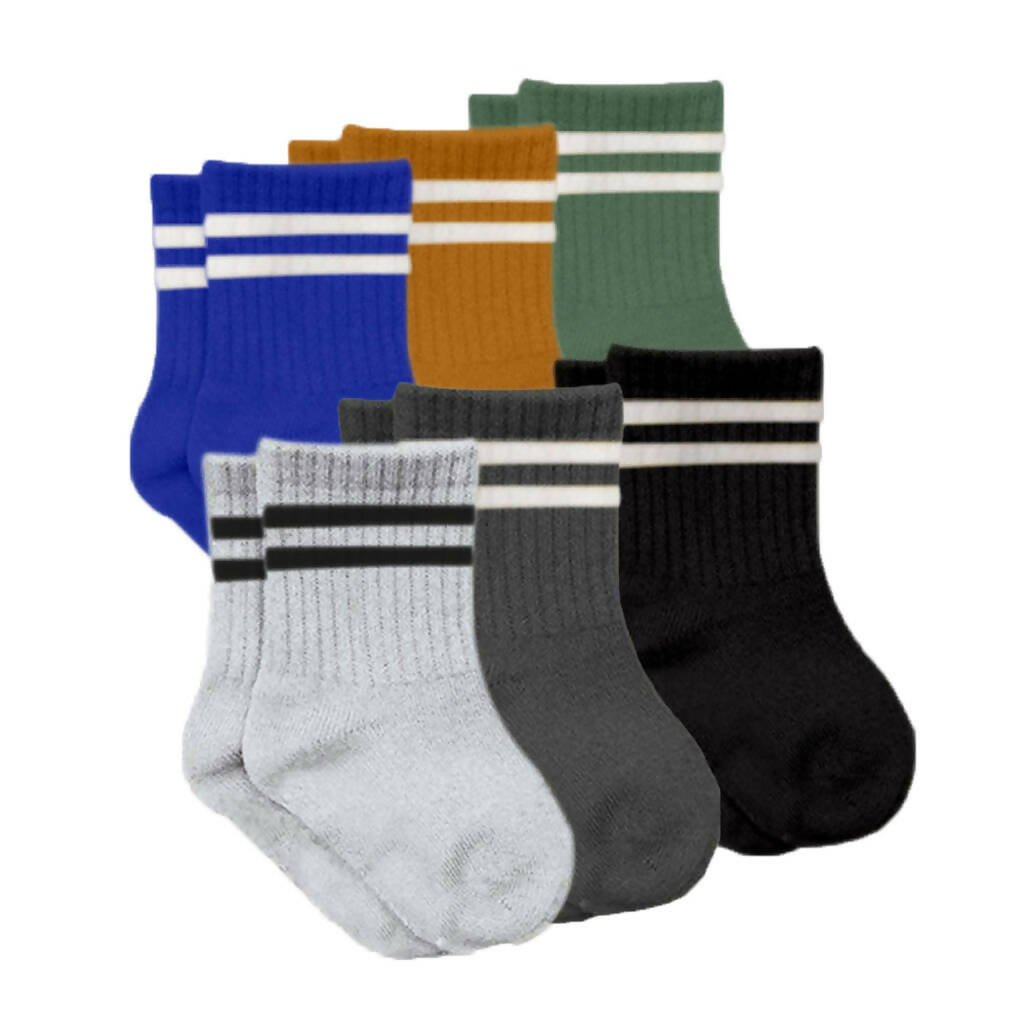 Newborn to 6 Months Boy's Cotton Ankle-Hi Socks with Stripes - Wear Sierra