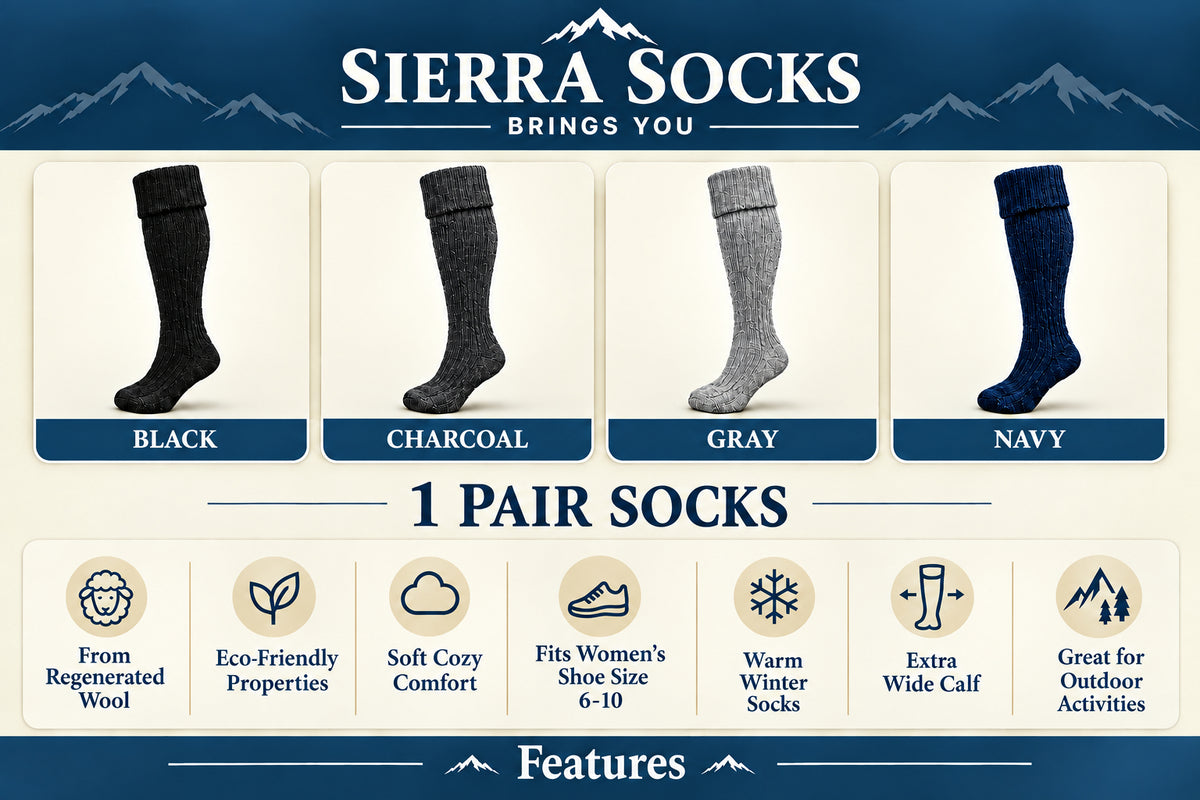 Over-The-Knee Wool Blend Socks for Women - Great for Outdoor Activities, Hiking, Skiing, Yard Work - Wear Sierra